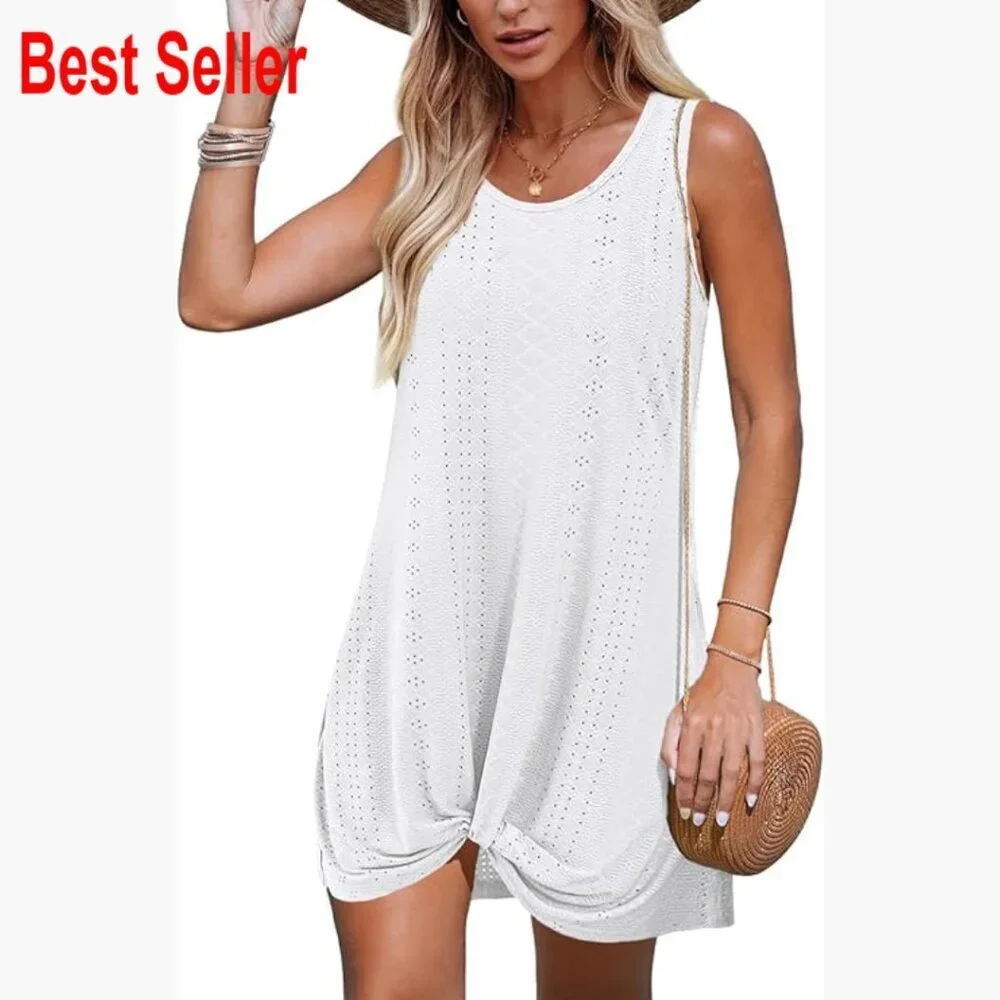 Polyester Spandex Swimsuit Coverup Dress Sleeveless Beach Vacation
